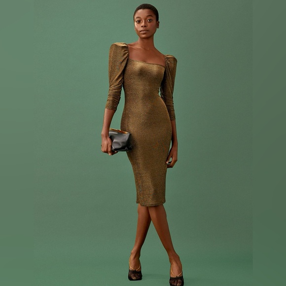 Reformation BRONZE Rahm Dress NWOT - Picture 2 of 15